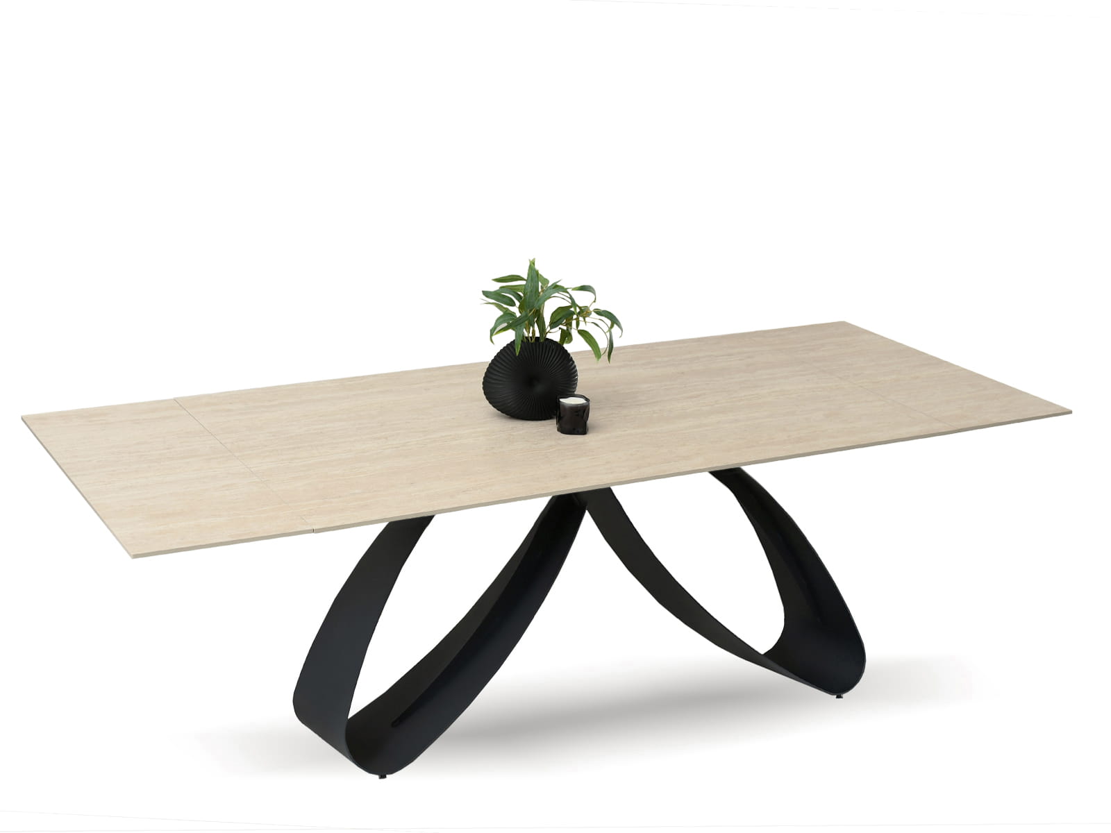 Ausziehbarer Esstisch in Beige auf Metallgestell ø 180/260 cm COMETRON Awentto