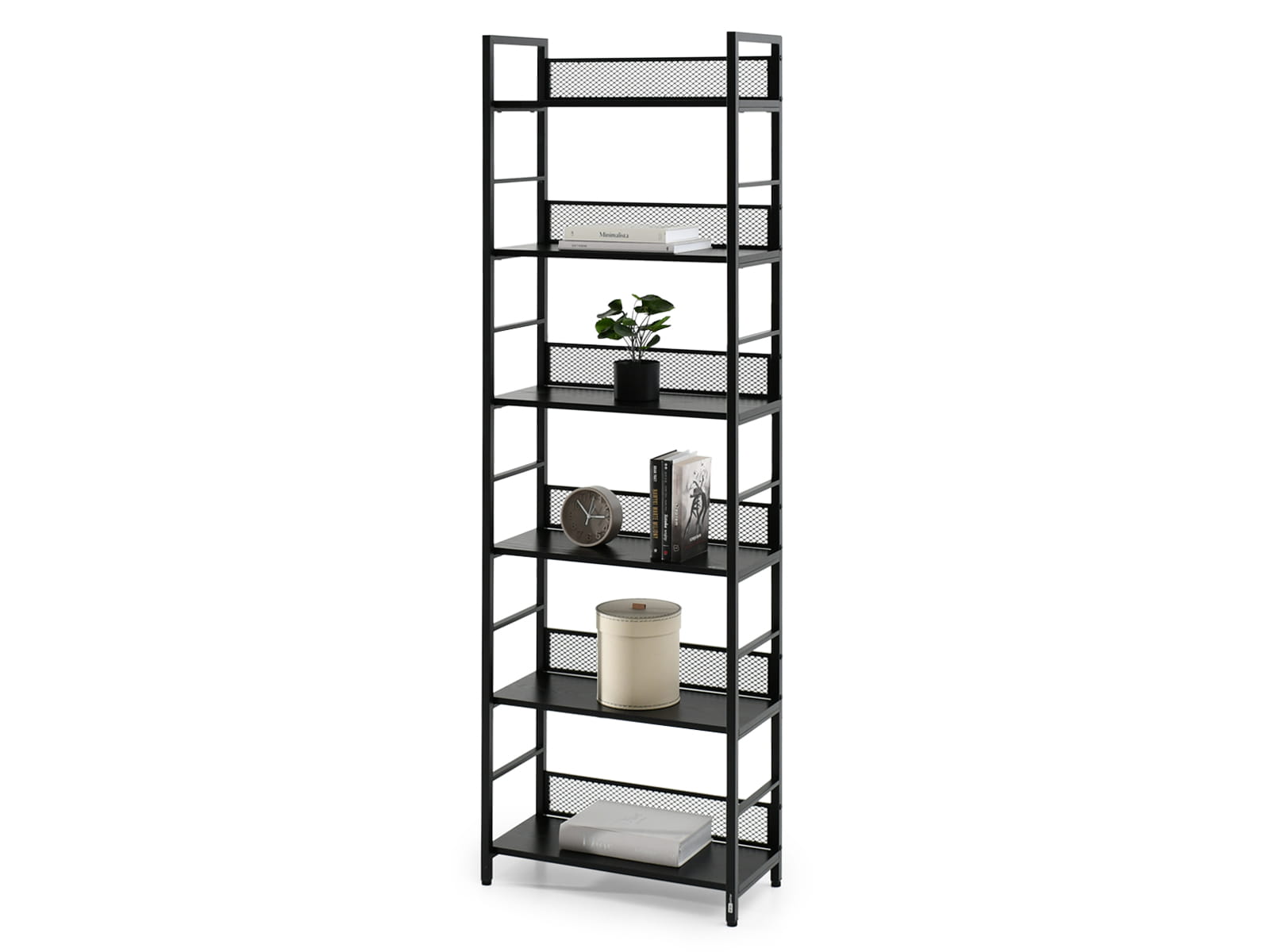 Offenes Regal 60 cm in schwarzer Holzoptik auf schwarzem Gestell ROME-C Awentto