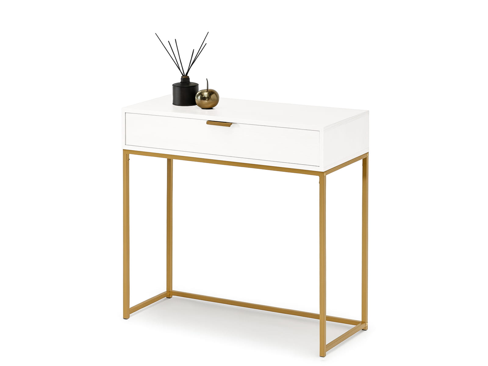 Konsole mit Schublade 80 cm in Weiß auf goldenem Metallgestell Glamour ANEX M Awentto